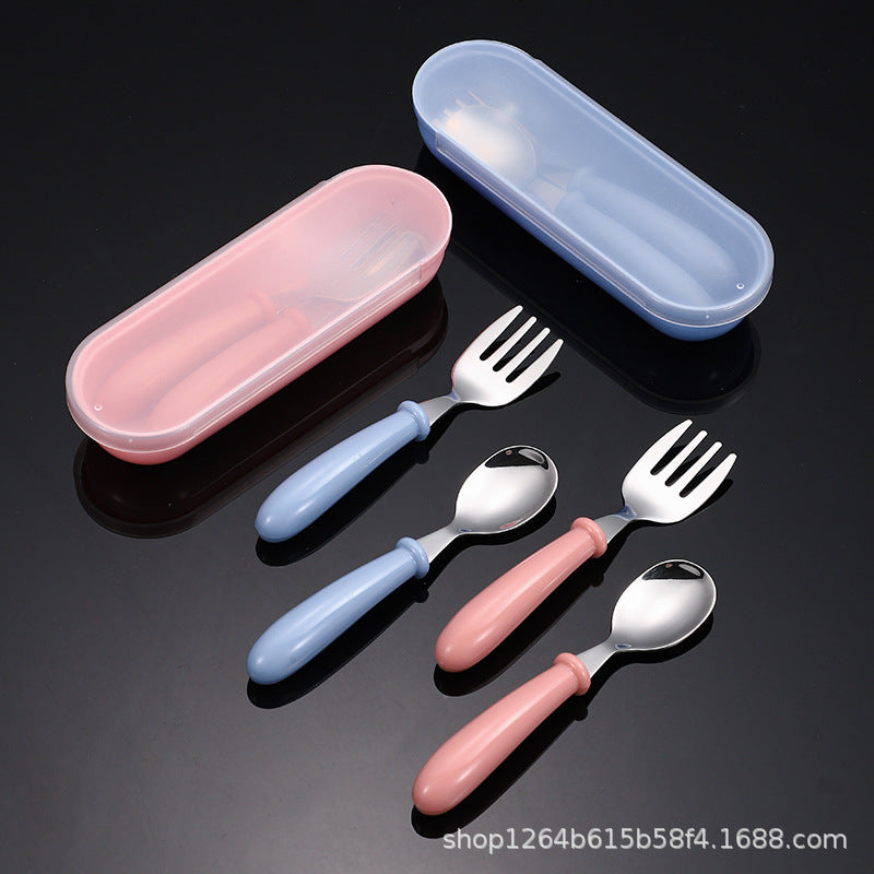 Cross-border 304 stainless steel children's tableware spoon fork box three-piece set baby tableware maternal and infant gifts fork and spoon