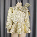 Autumn winternew arrival gold silk jacquard top waist accessible luxuryelegantclassybowsrufflessense of designtops