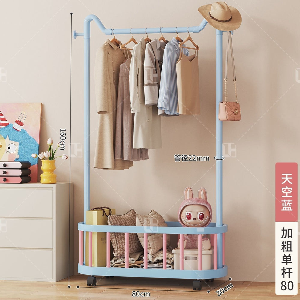 Simple clothes hanger floor-standing vertical clothes hanger movable wheeled student dormitory thickened clothes hanger dopamine coat rack