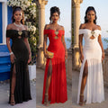 C7661 cross-border   fashion women's sexy off-the-shoulder high slit bandeau dress
