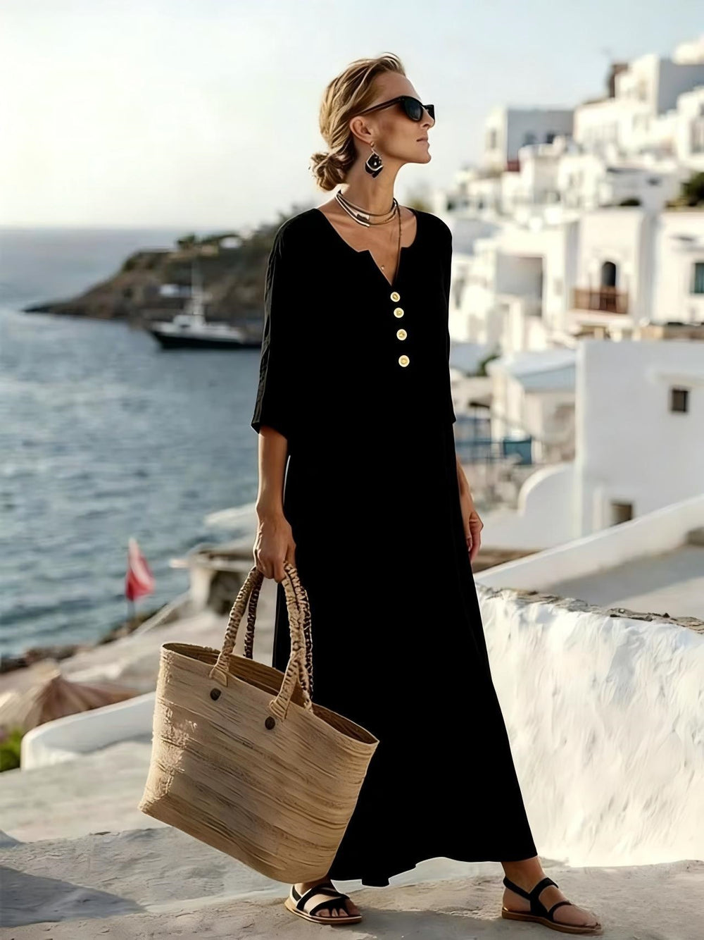 effortless chic european & american style cross-border dress - fashionable v-neck maxi dress, relaxed fit, elegant, perfect for everyday wear, travel, and vacation