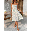 fashion  summer new sweet floral sexy backless tie back slit mid-length dress