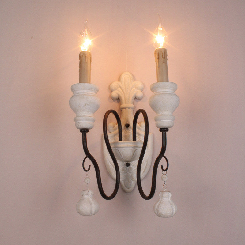 American retro wall lamp - cordless charging, solid wood, french style for living room, bedroom, bedside, hallway, stairway, candle wall sconce