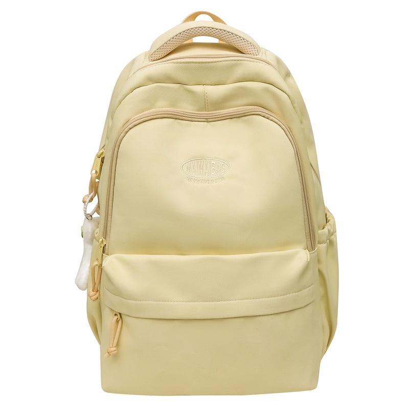 New schoolbag large capacity water-resistant embroidered backpack for junior and senior high school students - solid color, simple, and cute design