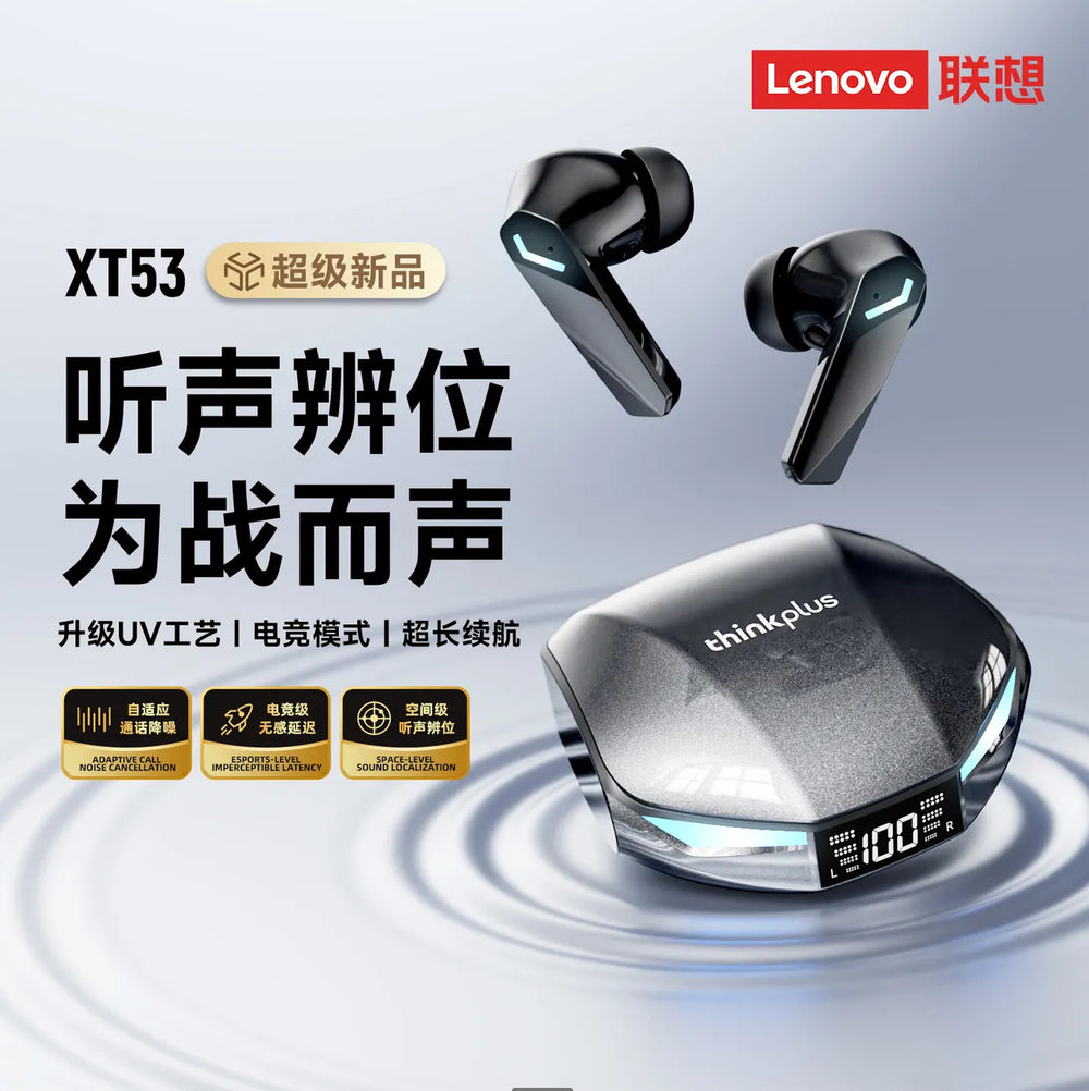 Lenovo thinkplus wireless bluetooth headphones - gaming, low-latency, in-ear, noise-canceling xt53