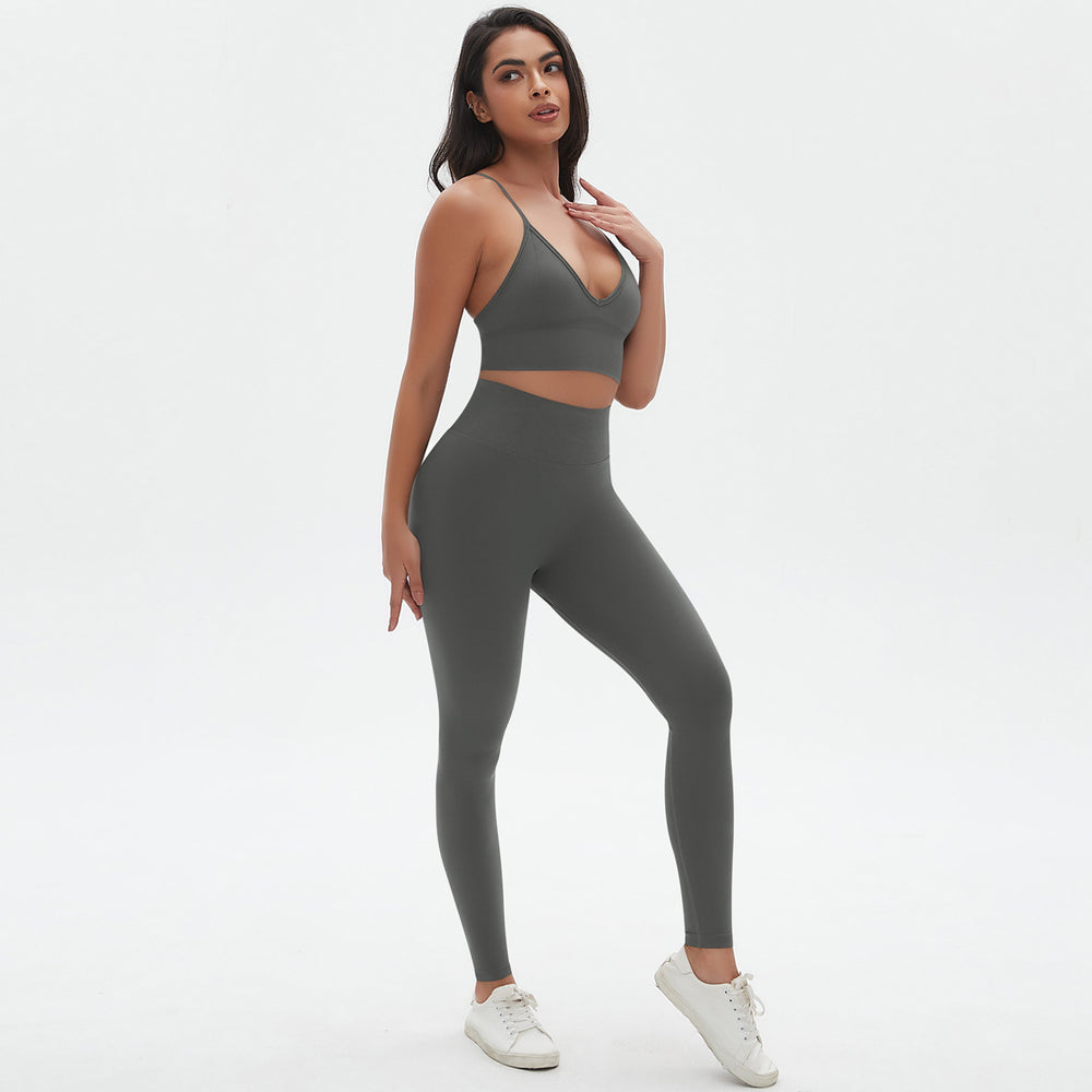 New arrivalhigh waist hip lifting tights suspenders beautiful back sports bra fitness suit cross-border seamless quick-drying yoga clothes