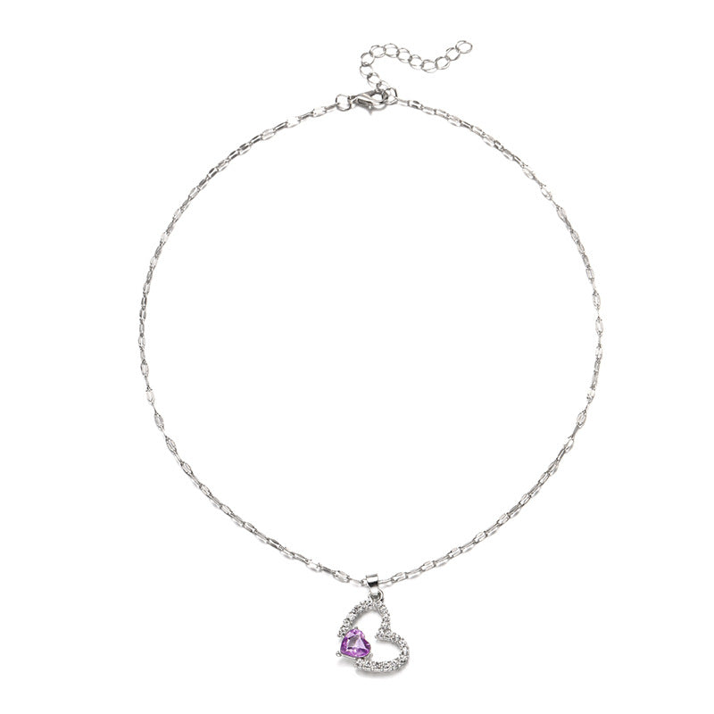 Sweater accessories necklace wholesale european and american cross-border jewelry women's fashion autumn and winter diamond-studded alloy light luxury double heart pendant