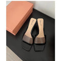 Transparent crystal slippers for women, perfect for wearing outdoors. new for summer 2024, these chunky high-heeled, square-toe, open-toe sandals are ideal for summer wear