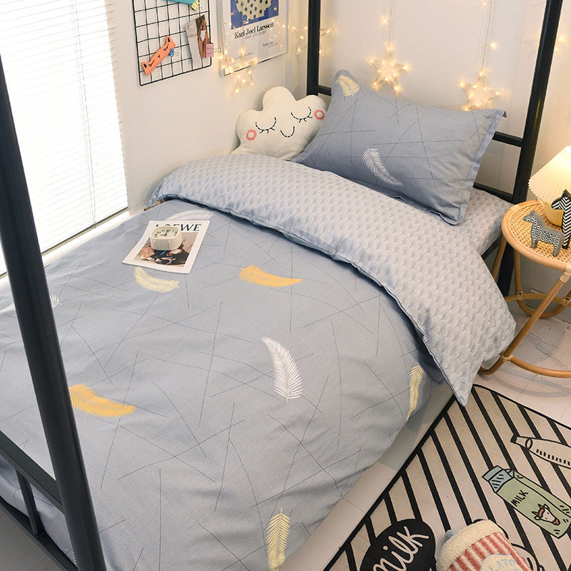 Student dormitory quilt cover three-piece bed sheet pure cotton single bed children's bed quilt cover simple four-season universal 3