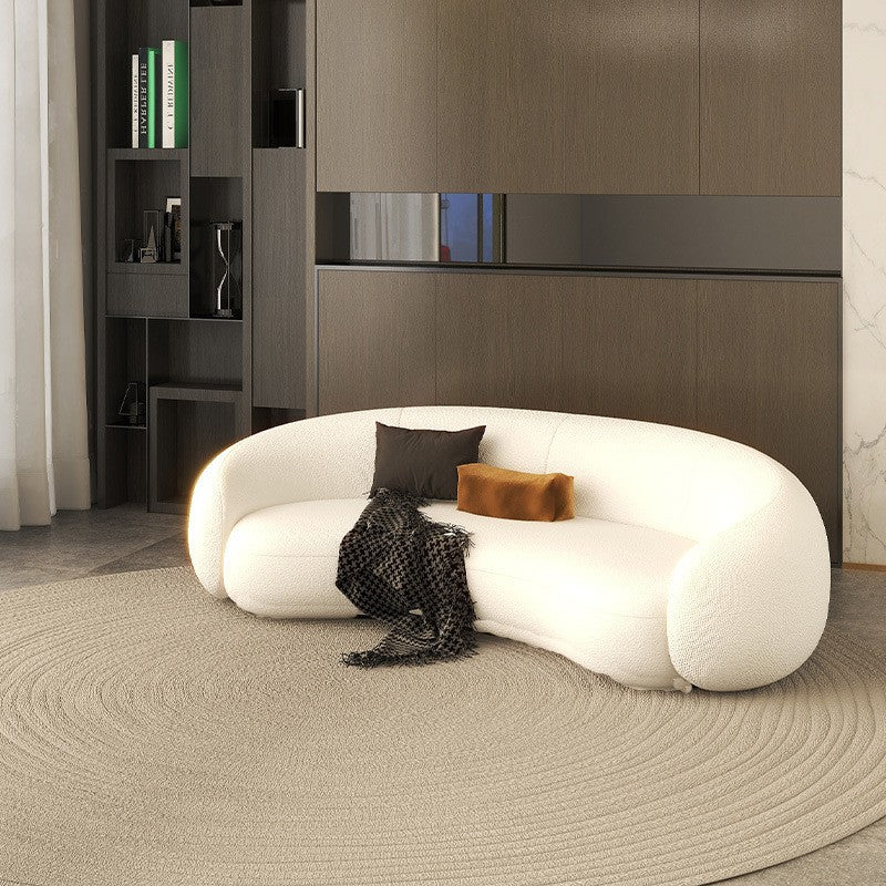 Beauty salon sofa, warm teddy velvet fabric, b&b, small apartment, creative arc-shaped clothing store, popular sofa