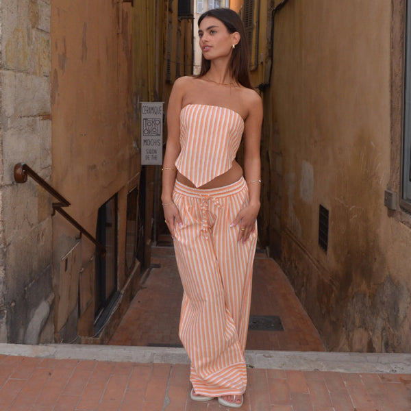 Independent Station European and American Women's Striped Printed Casual Pants Set Summer Tube Top Loose Pants Two-piece Set