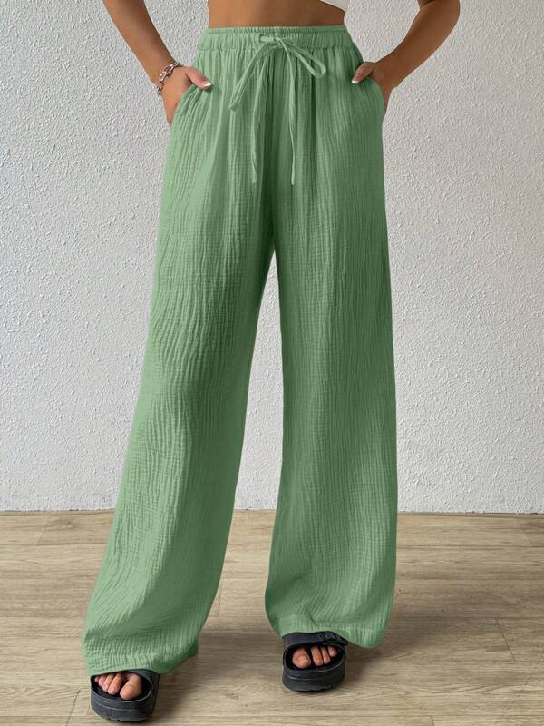 2024 european and american cross-border amazon new fashion women's elegant versatile elastic casual solid color wide leg pants