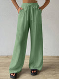 2024 european and american cross-border amazon new fashion women's elegant versatile elastic casual solid color wide leg pants