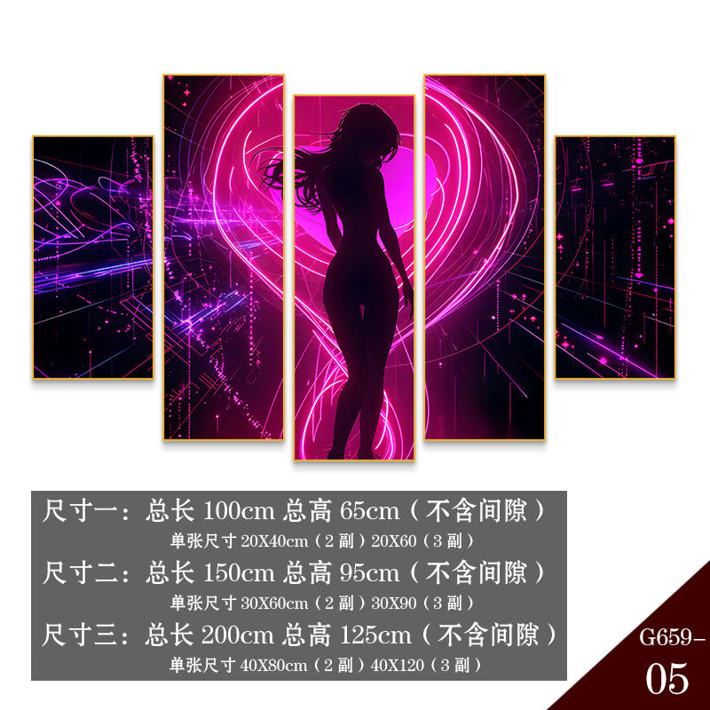 Bar clear bar wall decoration painting KTV box private room atmosphere decoration mural neon lights beautiful woman back painting