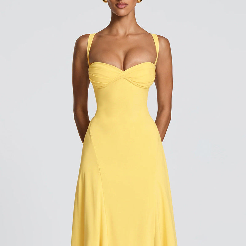 fashion style women's clothing  summer new arrivalpure color sleeveless back cross sexy low-cut suspender dress
