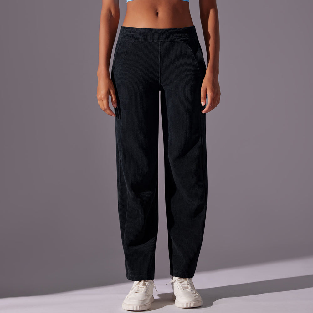 Clearance casual wide-leg yoga pants - tummy control, butt-lifting, outdoor sports trousers - corduroy striped fitness leggings for women