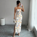 new european and american  cross-border summer export v-neck french print slimming a-line maxi dress
