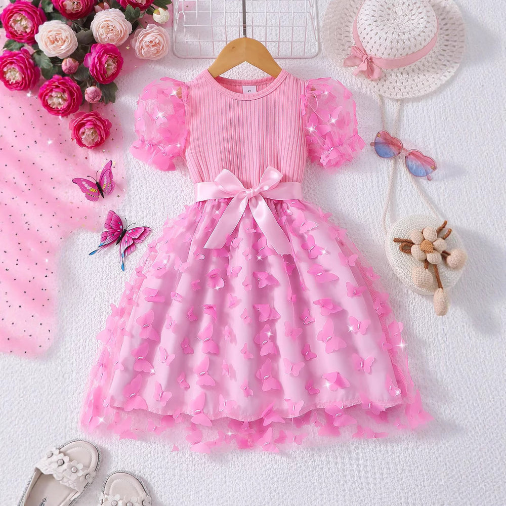 Girls' dress for toddlers and young children, corset-style dress with 3d butterfly flutter sleeves