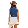 European and american cross-border e-commerce  vintage denim sleeveless top v-neck single-breasted waist-cinching slim-fit denim vest