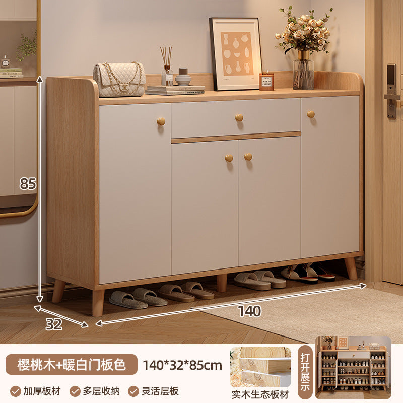 Solid wood shoe cabinet home entrance 2025 new entrance storage cabinet integrated against the wall corridor elevator entrance shoe rack