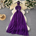Atmosphere halterdress feminine cut out cross halter strap waist drape backless pleated long skirt