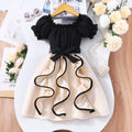 Girls' dress for toddlers and young children, wavy hem corset-top short sleeve dress