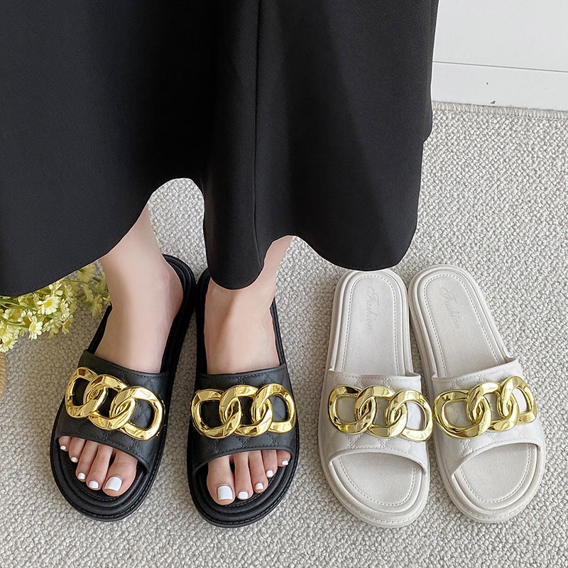 Popular thick sole slippers for women summeroutwearfashiontrendycasualflatsnon-slip soft bottom slippers for women