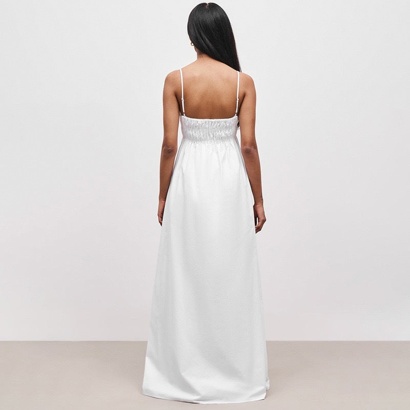 summer new european and american style women's solid color camisole shirred long dress sleeveless casual comfortable dress