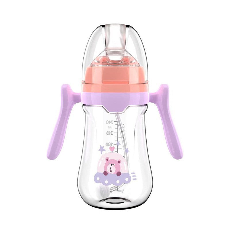English boxed pacifier 180/240/280ml simple with handle PP bottle with straw