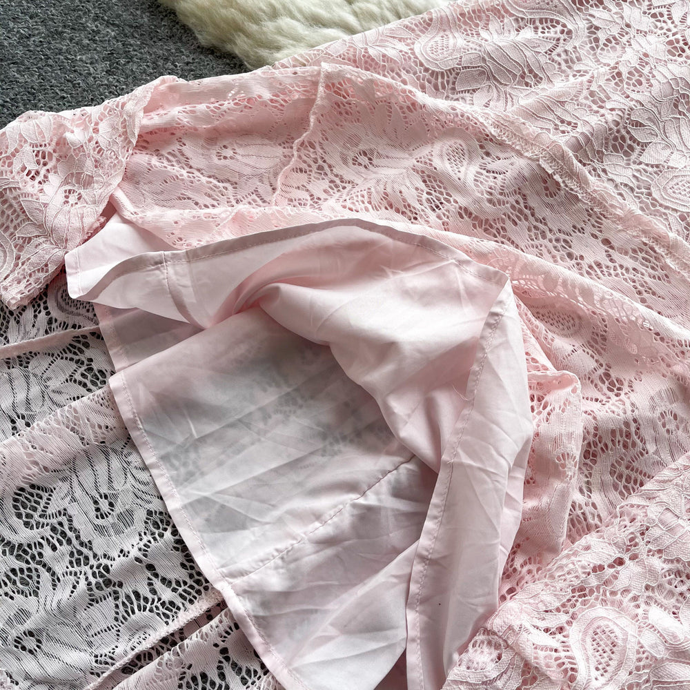 French style beaded v-neck lace two-piece set - women's summer high-end slim-fit elegant outfit
