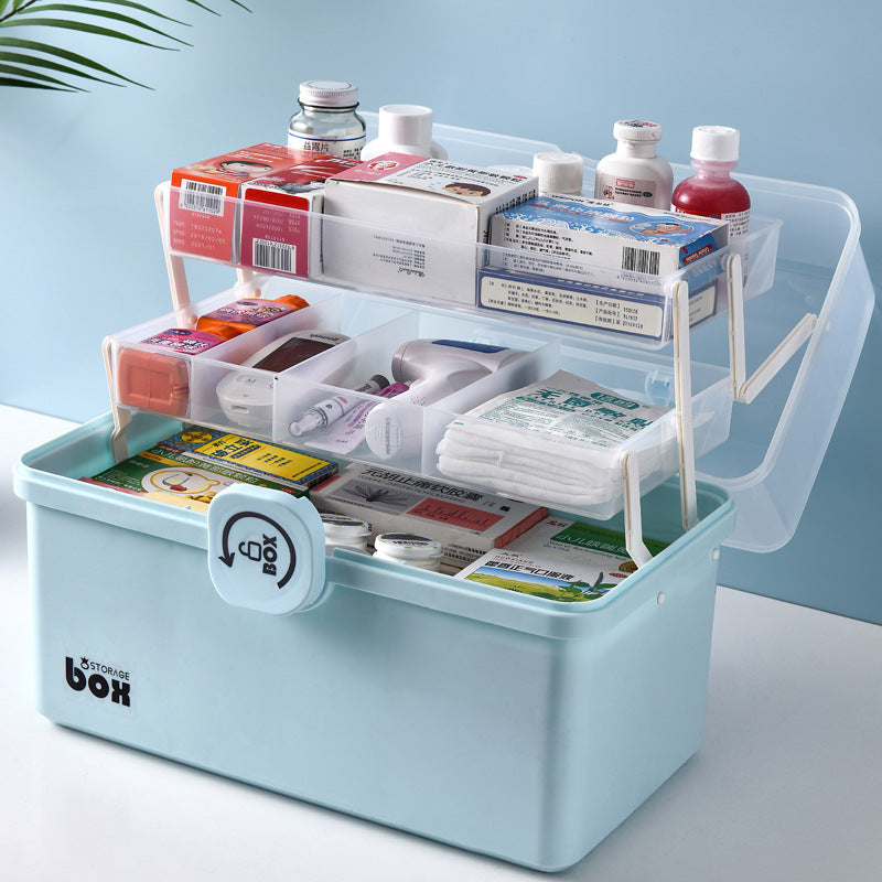 Household large-capacity portable household medicine box medicine large storage box folding plastic transparent portable medicine box