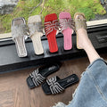 plus size cross-border flat slippers women's summer outwear full diamond one-line casual beach vacation sandals women's wholesale