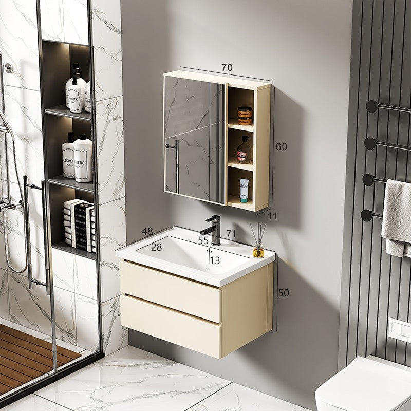 Double-layer drawer honeycomb aluminum bathroom cabinet bathroom mirror cabinet combination wall-mounted ceramic integrated basin honeycomb aluminum basin