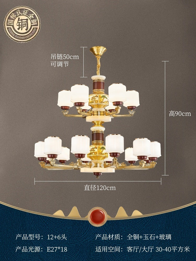 For home house classy chandelier natural jade duplex new lamp zhongshan full copper ancient town new chinoiserie marble