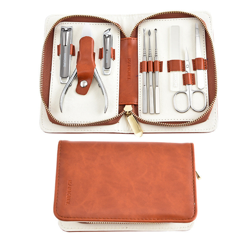 New stainless steel nail clipper set, 7-piece manicure tool kit with premium leather case - wholesale