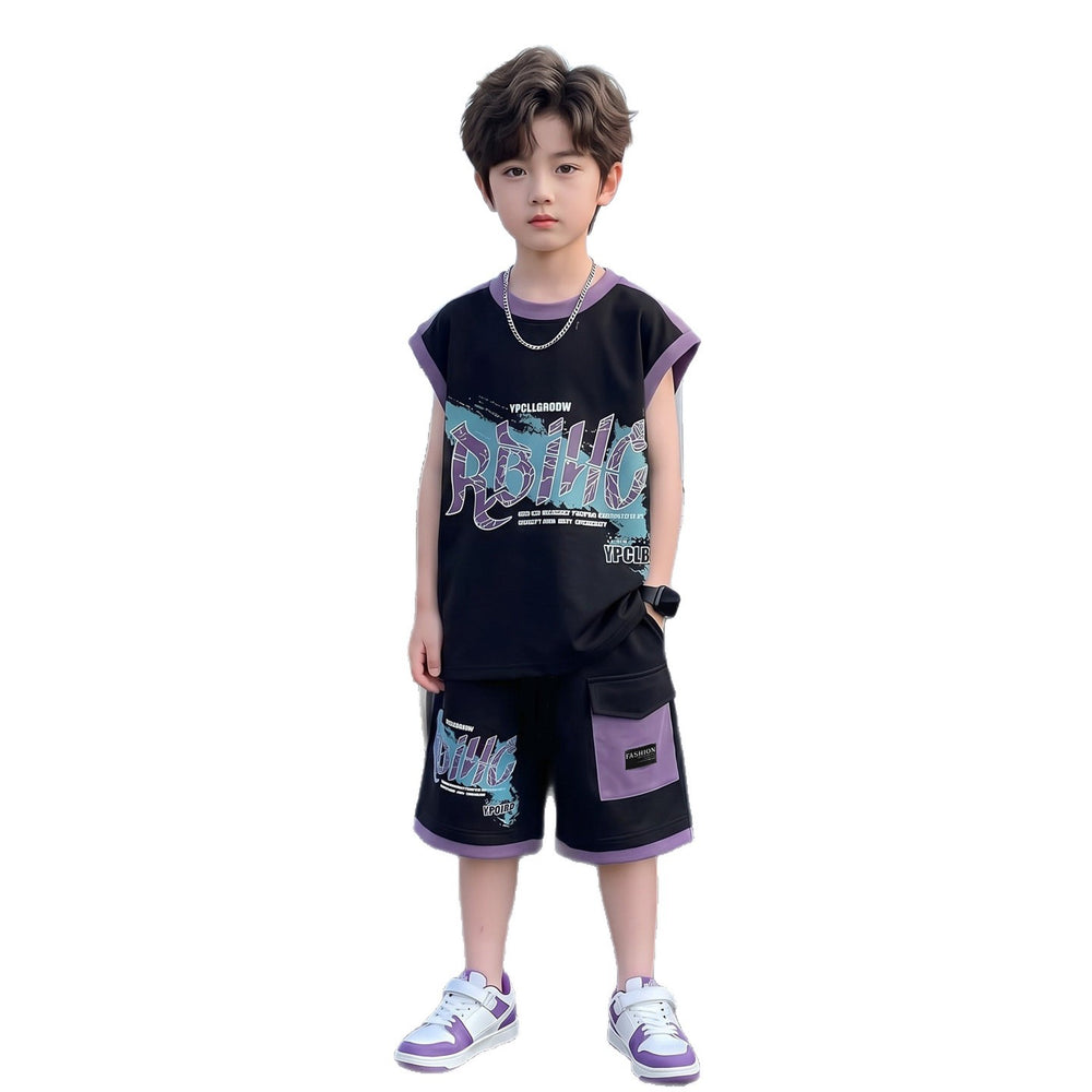 Boys' summer sports outfit  new style kids sleeveless tank top two-piece set, cool and trendy summer clothes for older boys