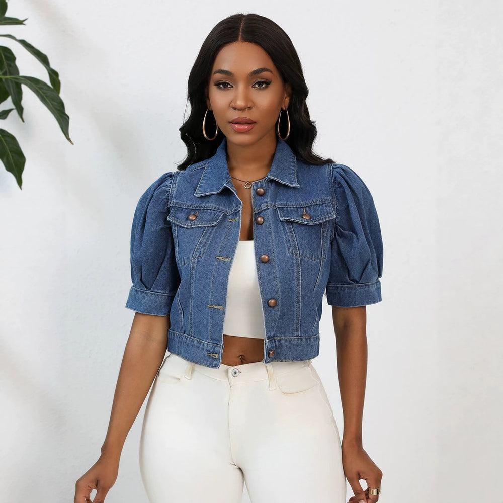 cross-border  fashion trendy minimalist summer women's denim cropped jacket new arrival