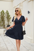 Summer women's elegant ruffle hem flutter sleeve crisscross v-neck casual dress