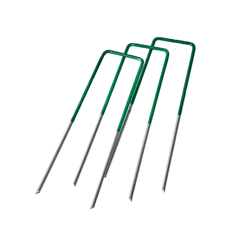 Cross-border supply, semi-green U-shaped turf nails, gardening floor cloth, semi-spray green lawn nails, environmentally friendly tent floor nails