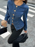 Amazon tiktok pinduoduo foreign trade cross-border fashion round neck waist fishtail denim short jacket