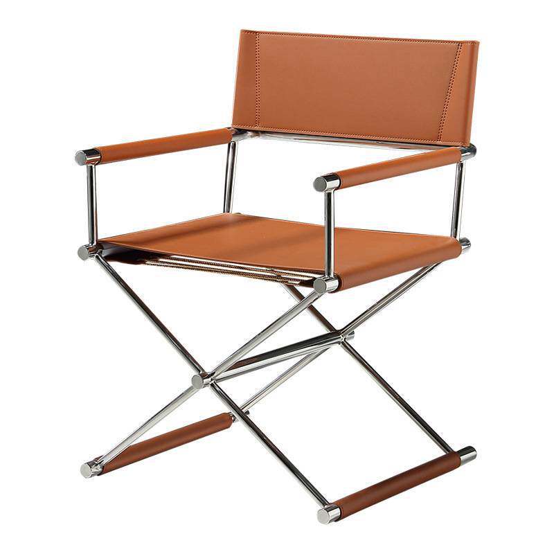 Vasily chair - vintage-inspired designer white stainless steel saddle leather folding leisure sofa chair/dining chair