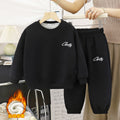 Kids' fleece-lined sweatshirt set: stylish two-piece tracksuit for boys and girls, autumn/winter collection, korean style