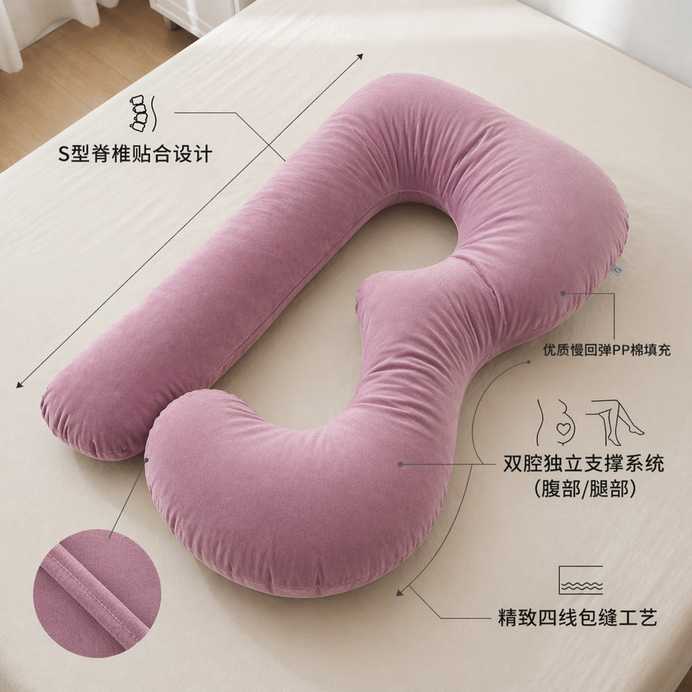 B-shape pregnancy pillow for side sleepers - adult sleep pillow supports back, legs, belly, and waist - multifunctional pregnancy pillow