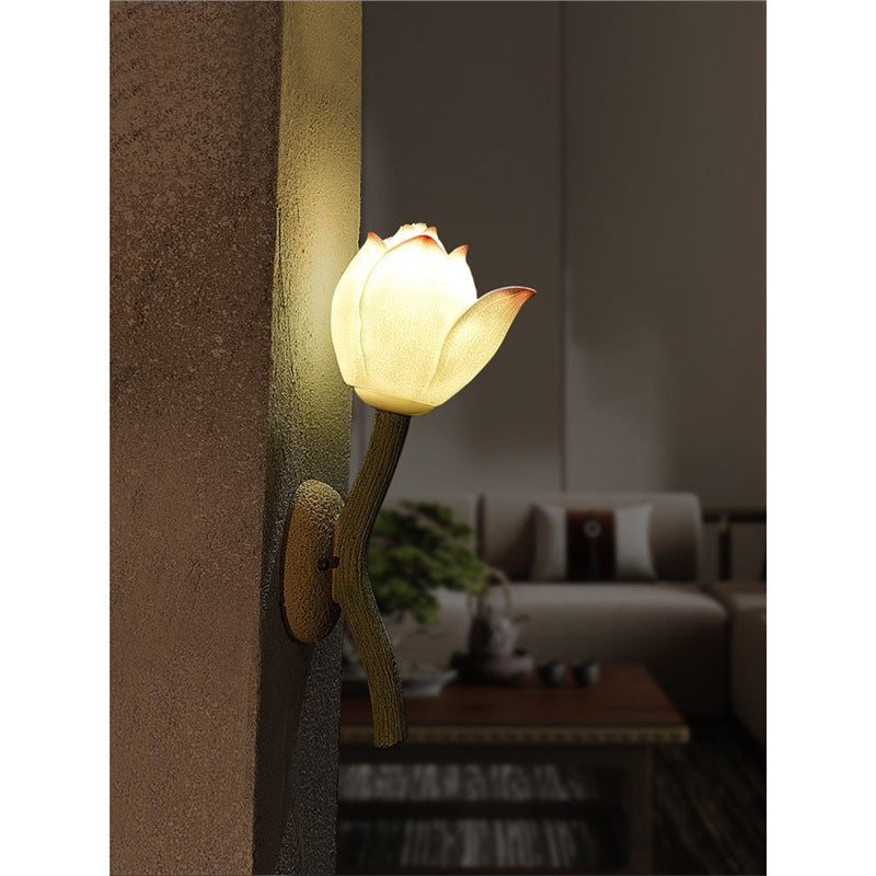 Indoor creative retrochinoiserie lotus wall lamp lotus balcony entrance decoration study corridor wall lamp zen