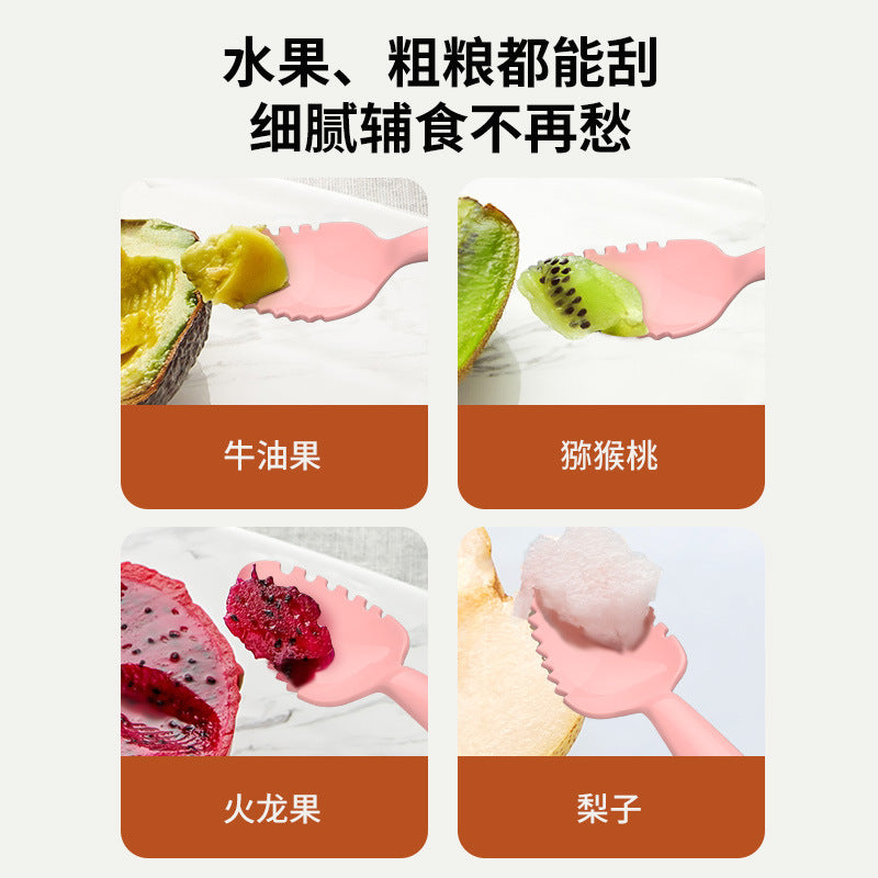 Double-headed mud scraping spoon baby silicone soft spoon baby food supplement artifact newborn eating fruit training fork and spoon set