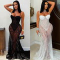 C7520 cross-border   fashion women's sexy lace-trimmed see-through slip dress