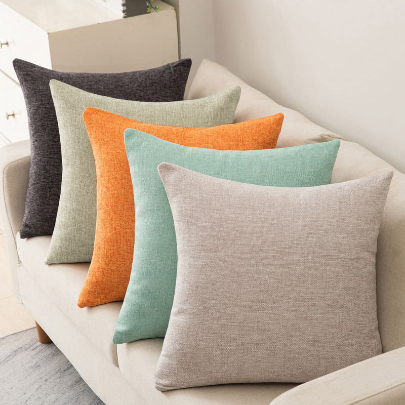 Solid color throw pillow sofa cushion cotton linen style minimalist modern office lumbar pillow square backrest bed headrest pillow