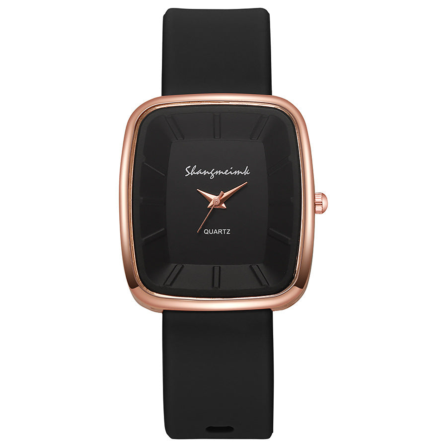 Minimalist square dial quartz watch - unisex style, trendy fashion, silicone strap - wholesale for middle and high school students