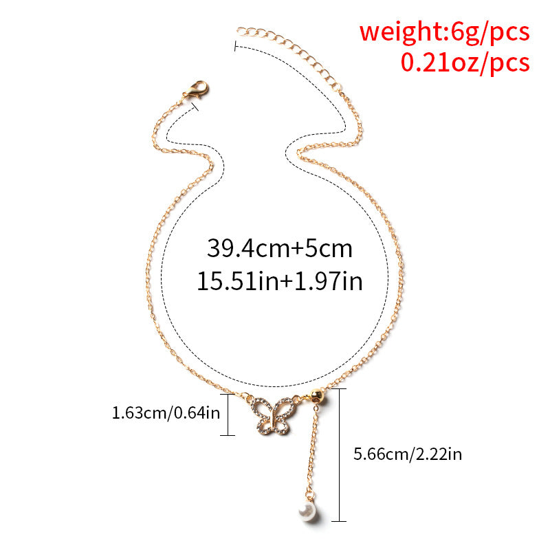 Butterfly necklace wholesale european and american cross-border jewelry simple fashion versatile nichesweater accessories full diamond clavicle chain for women