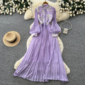 Lady style lantern sleeve sequinlacedress women's summer white stand collar waist pleated long skirt classy sense dress